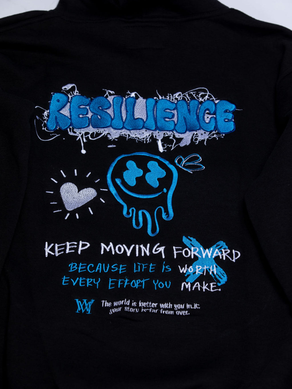 Mabuhay "Resilience – The World Is Better with You in It" Sweatsuit (Black, White & Baby Blue)