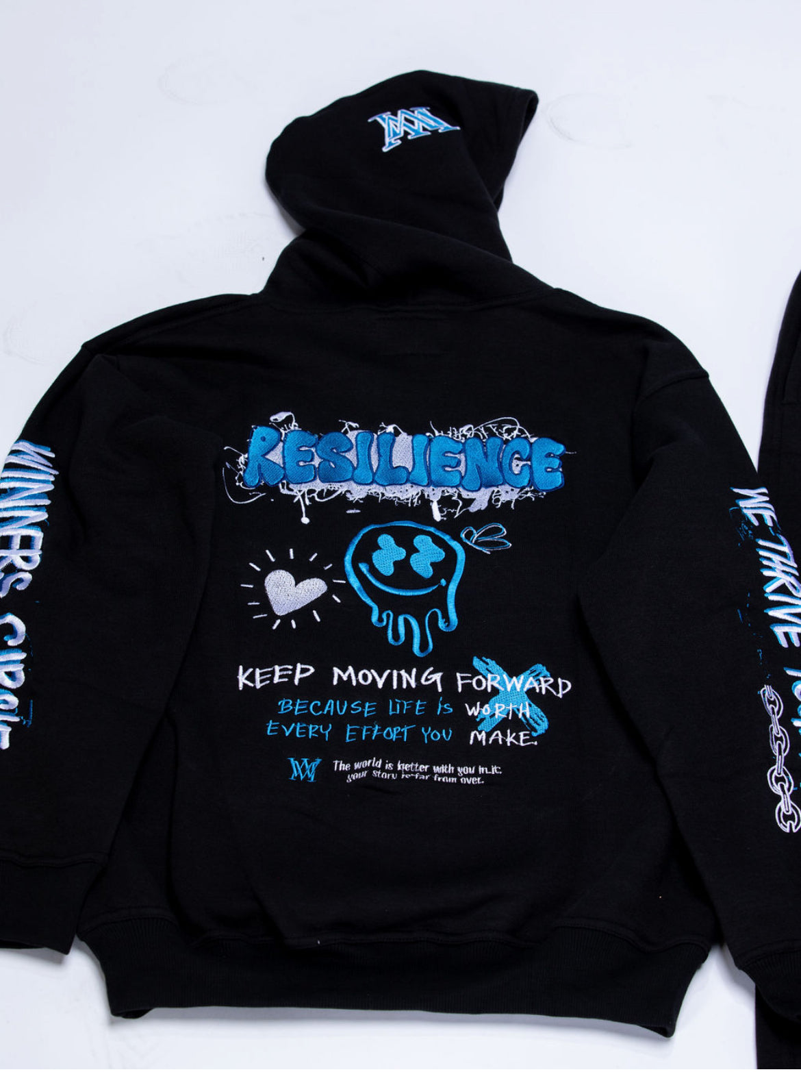 Mabuhay "Resilience – The World Is Better with You in It" Sweatsuit (Black, White & Baby Blue)