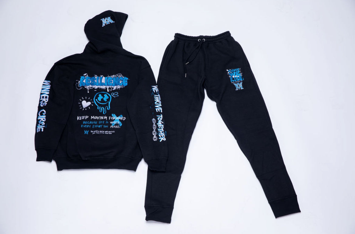 Mabuhay "Resilience – The World Is Better with You in It" Sweatsuit (Black, White & Baby Blue)