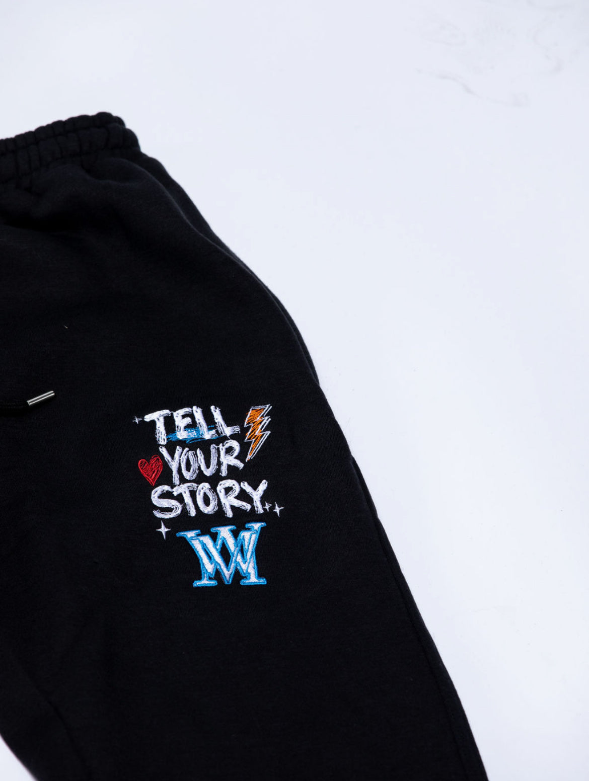 "Tell Your Story" Sweatsuit – Black with Multi-Color Embroidery