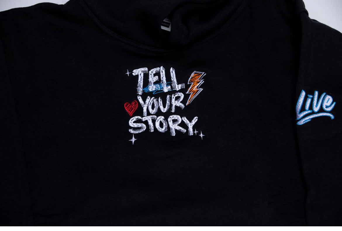 "Tell Your Story" Sweatsuit – Black with Multi-Color Embroidery