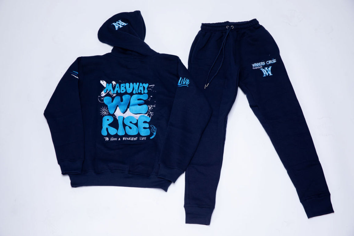 Mabuhay We Rise "Winners Circle" Hoodie Jogger Set – Navy, Baby Blue & White