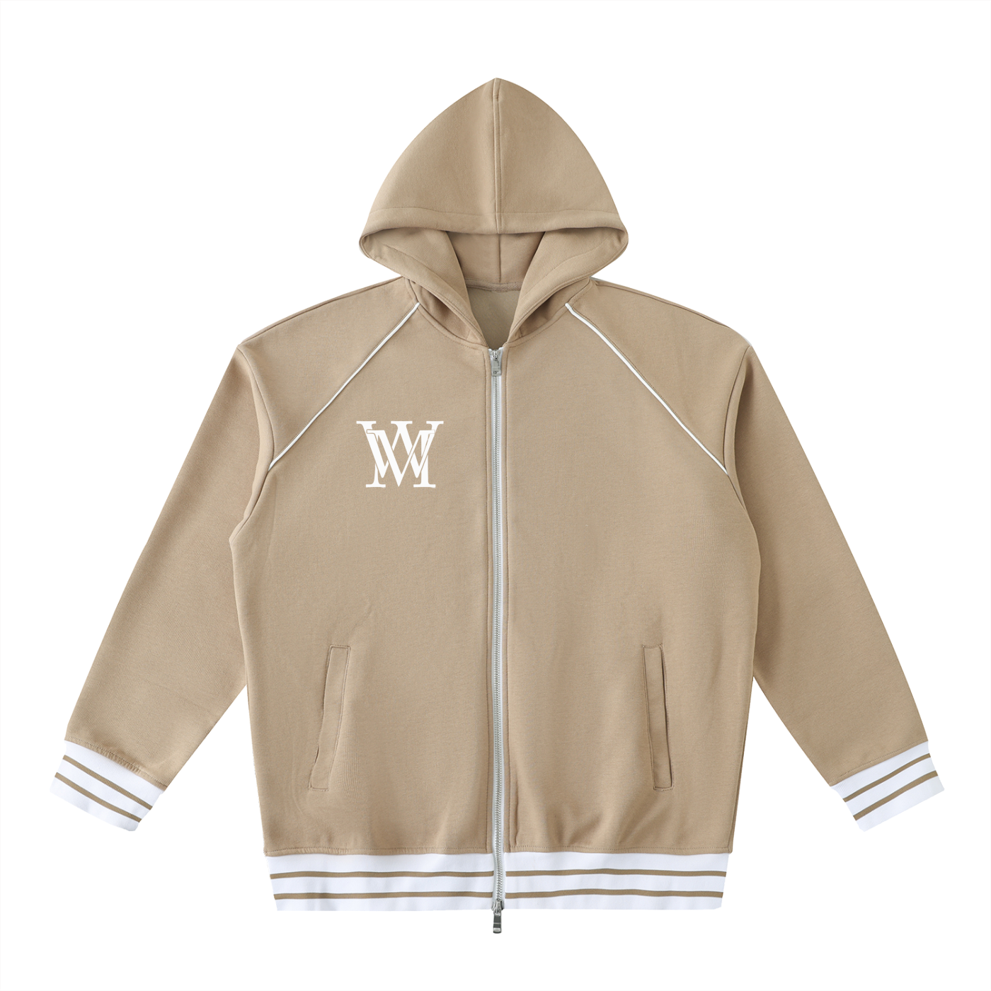 Striped Trim Zip-Up Hoodie