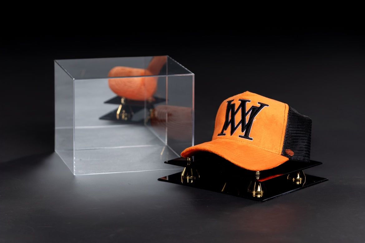 Mabuhay Halloween Monogram Hat with Exclusive Outline - Orange/Black (White Outline) w Luxury Case