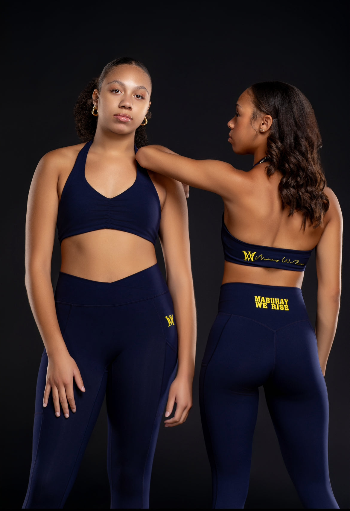 Women’s Train Diamond Cut High Rise Tight with Pockets - Navy w Yellow Embroidery