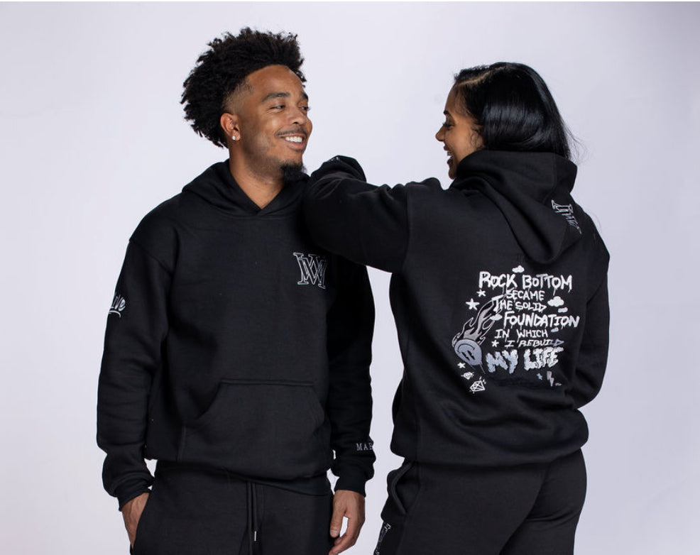 The Rock Bottom pullover Hoodie Black/White