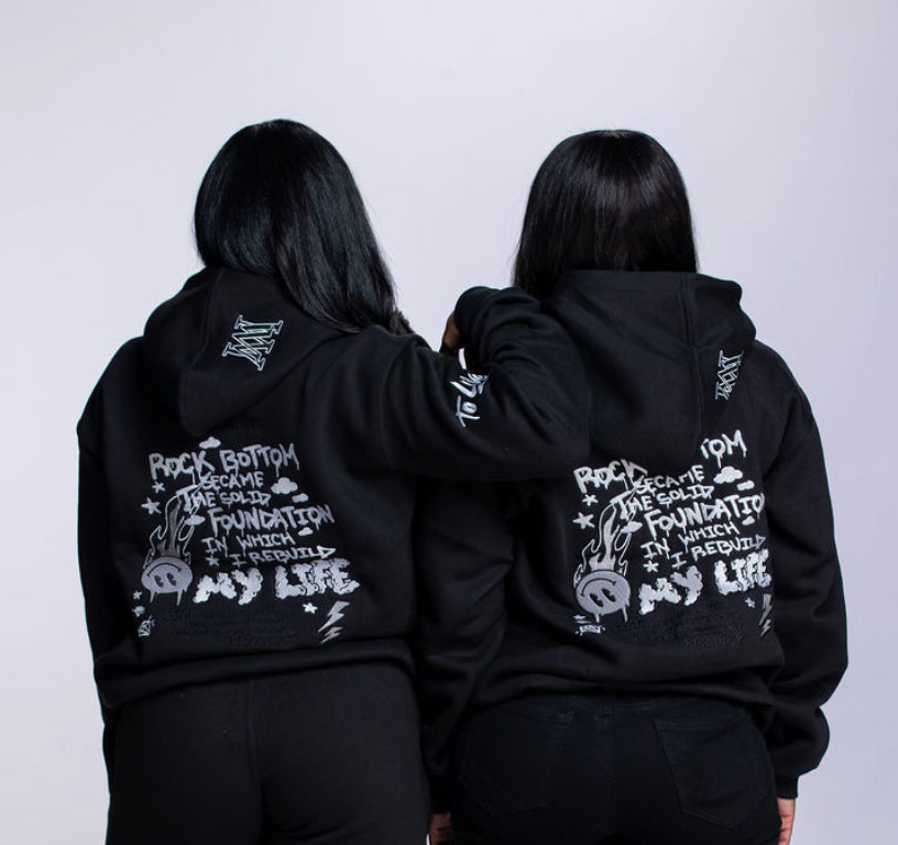 The Rock Bottom pullover Hoodie Black/White
