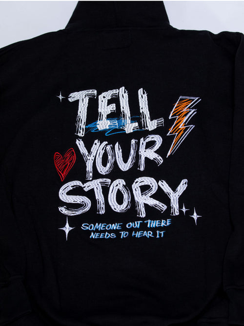 "Tell Your Story" Sweatsuit – Black with Multi-Color Embroidery