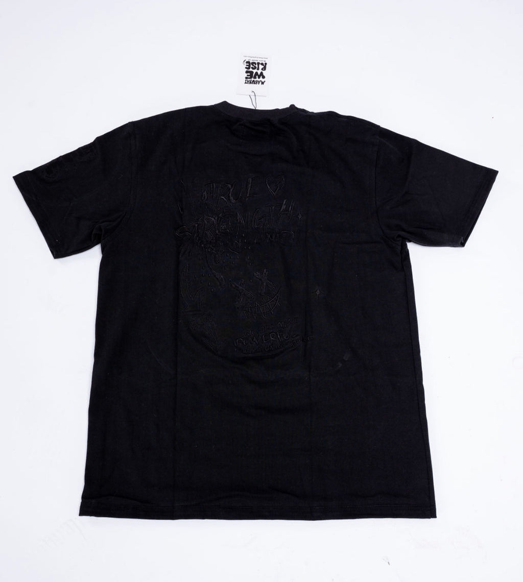 "We Are More Powerful When United Together" – All Black Embroidered Tee