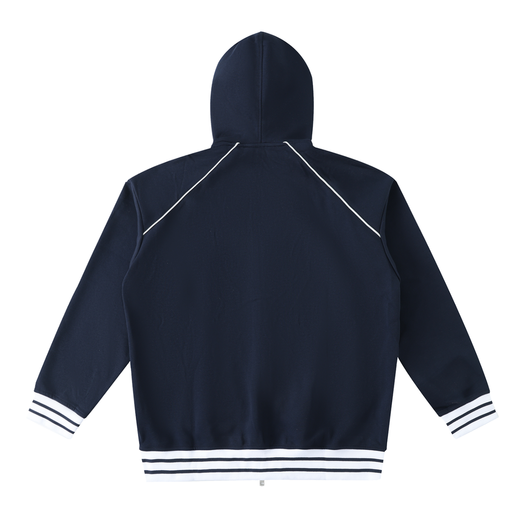 Striped Trim Zip-Up Hoodie