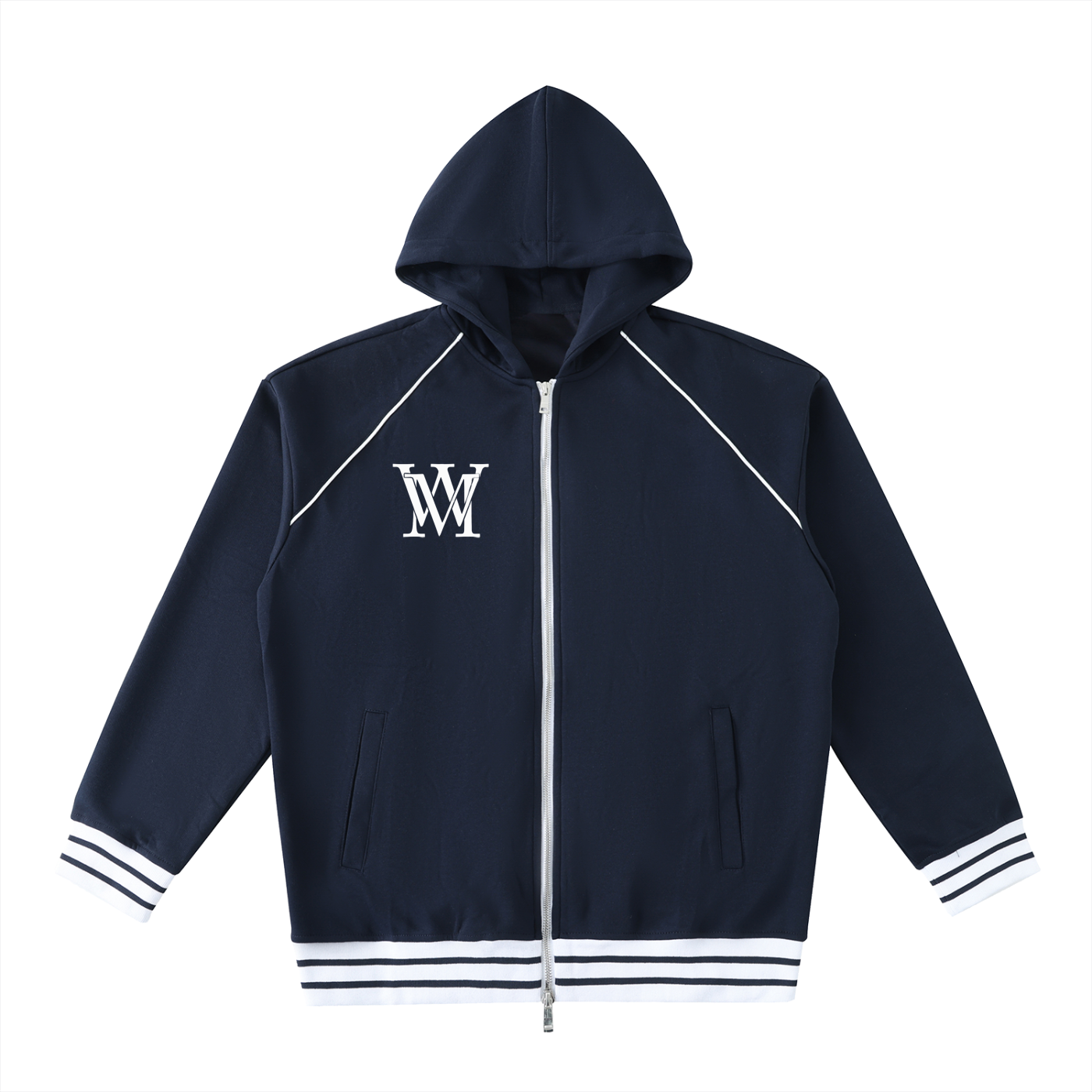 Striped Trim Zip-Up Hoodie