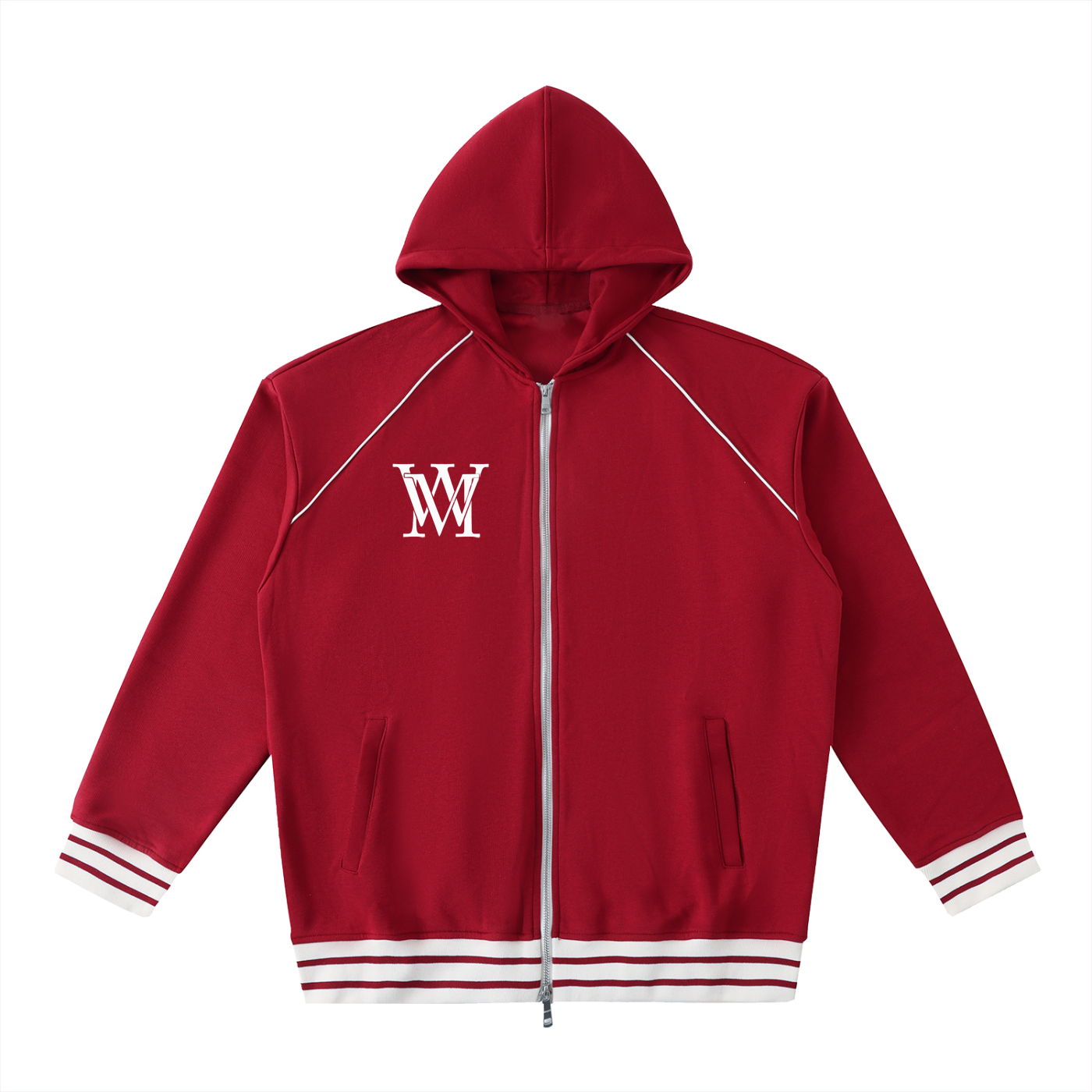 Striped Trim Zip-Up Hoodie